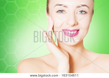 renovating skin concpet. woman face portrait with lifting marks
