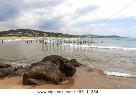 People On Early Morning  Beach At Scottburgh  South Africa
