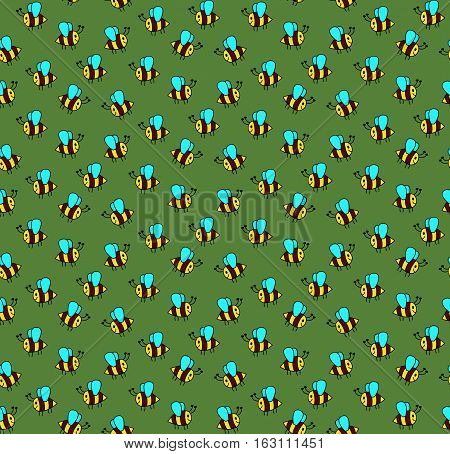 Cute flyin bees doodles seamless vector pattern