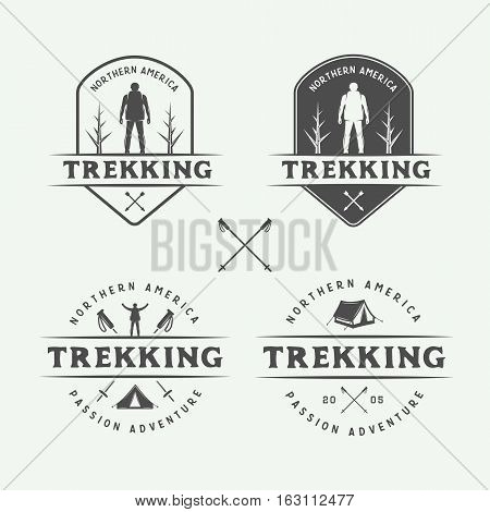 Set of vintage camping outdoor and adventure logos badges labels emblems marks and design elements. Graphic Art. Vector Illustration.