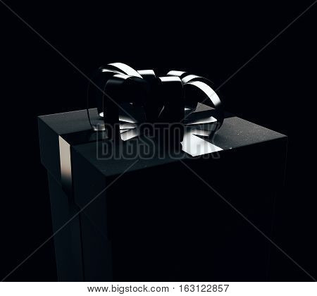 Black backlit present box. Christmas concept. 3D Rendering