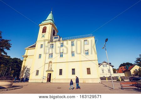 Vienna, Austria - 15 October, 2016: Tousists Visit St. Josefskirche At Kahlenberg In Vienna, Austria