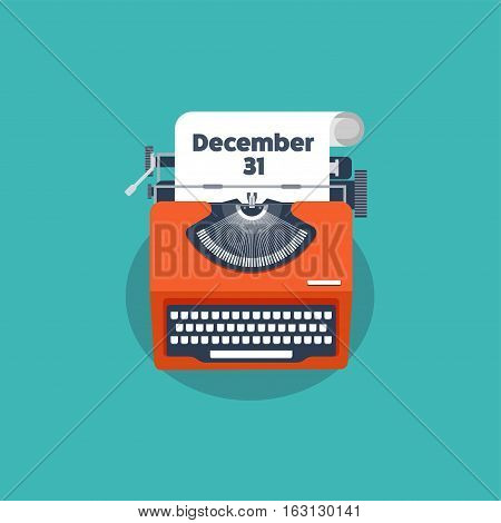 Typewriter in a flat style. Christmas wish list.Letter to Santa. New year. 2017. December 31 holidays.