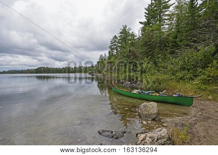 Canoe Ready to Head out to the Wilds on Meadows Lake in Quetico Provincial park in Ontario