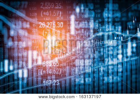 Stock Market Indicator And Financial Data View From Led. Double Explosure  Financial Graph And Stock