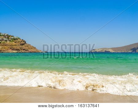 Ftelia Beach In Mykonos Aegean Sea In Greece