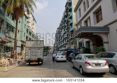 Traffic On Street In Yangon, Myanmar.
