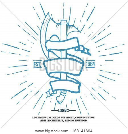 Battle Axe with Ribbon isolated on white background vector illustration