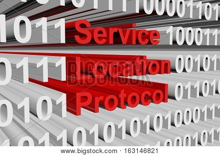 Service Location Protocol in the form of binary code, 3D illustration