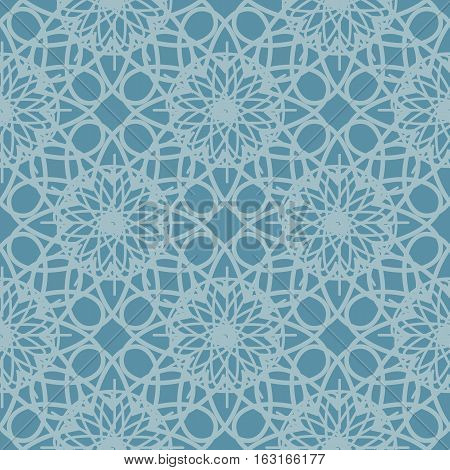 Cold blue seamless pattern reminiscent of frozen glass. Abstract ornament geometric background. Vector web design pattern
