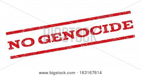 No Genocide watermark stamp. Text tag between parallel lines with grunge design style. Rubber seal stamp with unclean texture. Vector red color ink imprint on a white background.