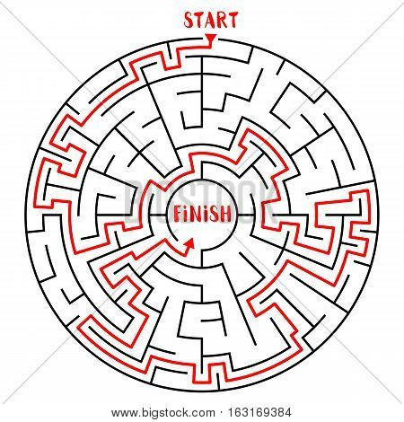 Circle Maze with Solution. Labyrinth with Entry and Exit. Find the Way Out Concept. Transportation and Logistics Vector Illustration.