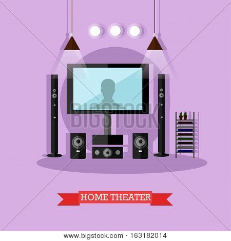 Vector illustration of home theater. Audio visual system for living room. Home interior design element in flat style