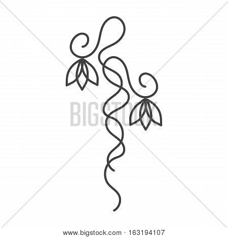 Hand drawn floral design element. Stem with flower schematic icon. Thin line with grey color. Isolated vector illustration.
