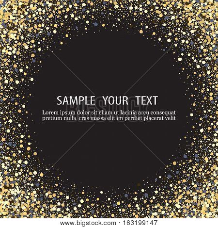Black background with shiny particles.The gold glitter.The gold flecks Shine in a circle.