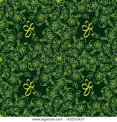 Spring pattern seamless. Fresh green pattern with spring flowers .