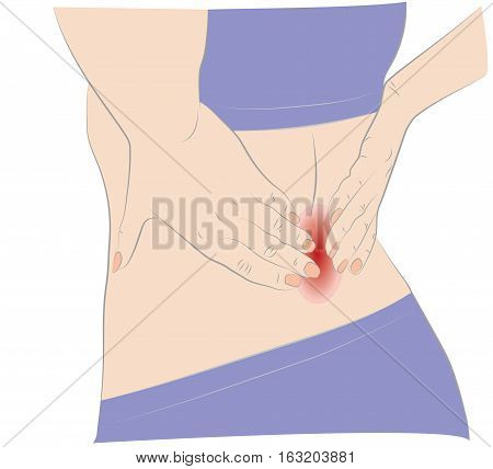 Health problem and back pain in a body of the man on white background. Red dots sign points of pain.