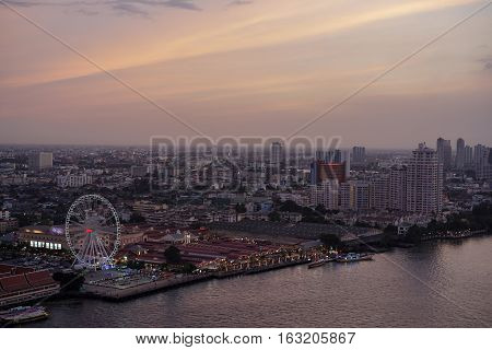 Bangkok river side city , before sunset