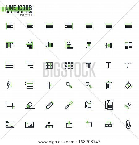 Set of 42 document editing line icons. Text alignment icons. Pixel perfect desing.