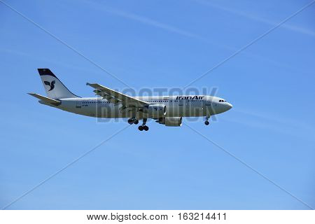 Amsterdam the Netherlands - May 5th 2016: EP-IBB Iran Air Airbus A300B4 approaching Schiphol Polderbaan runway arriving from Tehran Iran