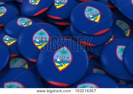 Guam Badges Background - Pile Of Guamanian Flag Buttons 3D Illustration