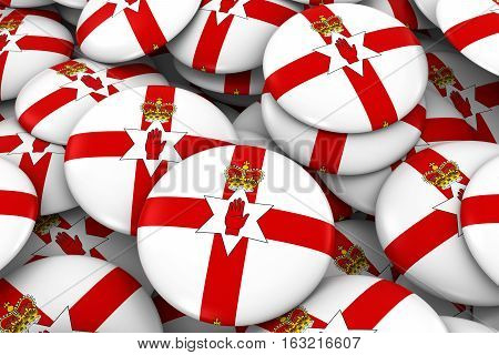 Northern Ireland Badges Background - Pile Of Northern Irish Ulster Flag Buttons 3D Illustration