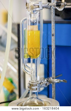 Soxhlet Extractor.Percolator-boiler and reflux.distillation flask on heating element.Organic chemistry class.Pharmacy Extraction