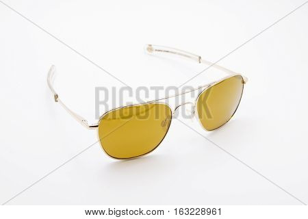 Yellow Brown Sunglasses Isolated on White Background