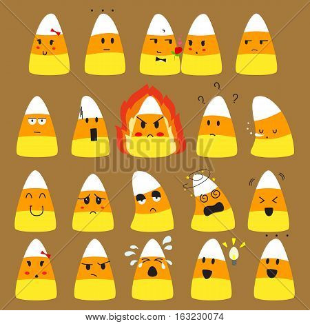 Cute candy corn emoticons doodle vector collection.