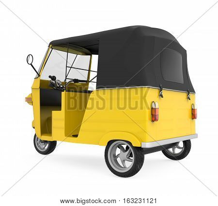 Yellow Auto Rickshaw isolated on white background. 3D render