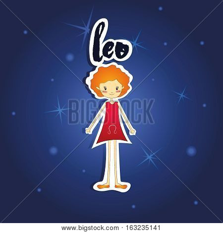 Vetor illustration of cartoon Leo girl on starry night background