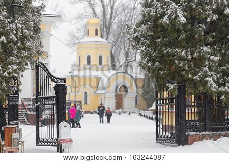 Church Near Cathedral Of St. Peter And Paul In Gomel, Belarus. Winter Season.