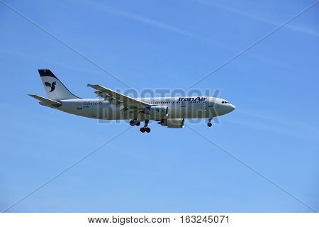 Amsterdam the Netherlands - May 5th 2016: EP-IBB Iran Air Airbus A300B4 approaching Schiphol Polderbaan runway arriving from Tehran Iran