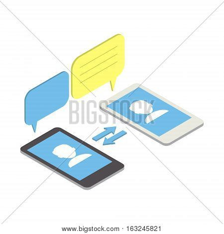 Communication in mobile phone networks. Charting vector isometric illustration