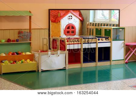 Model Of A Miniature Kitchen And Stall Greengrocer In The Kinder