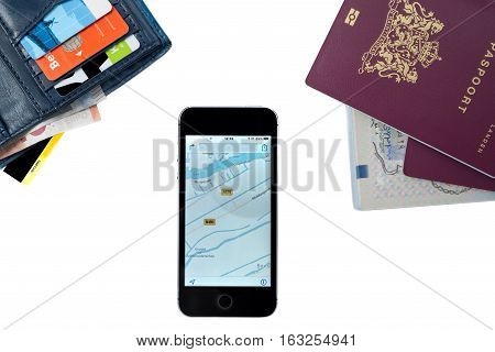 Preparation for a travel. Passport, Wallet, Visa, Credit kart,