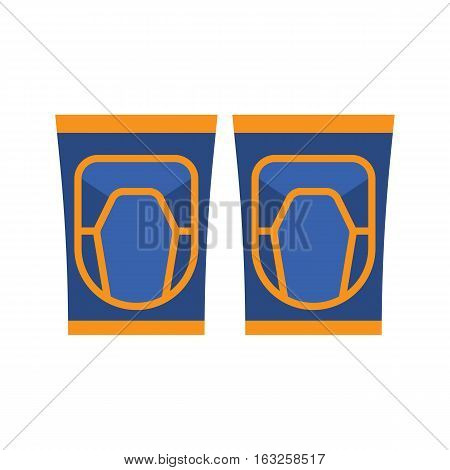 Active sport knee protectors in flat design. Skiing or snowboarding knee pads icon. Ride protection gear.