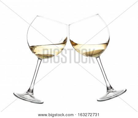 Set of glasses with WHITE wine on white