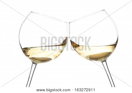 Set of glasses with WHITE wine on white