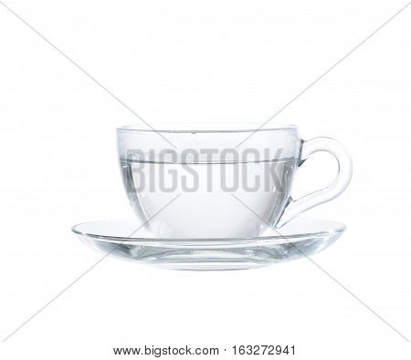 Glass Tea Cup With Water. Isolated On White Background