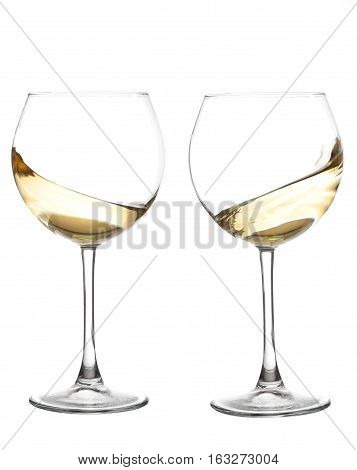 Set of glasses with WHITE wine on white