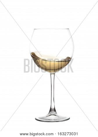 White Wine Swirling In A Goblet Wine Glass, Isolated On A White Background