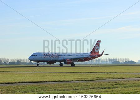 Amsterdam the Netherlands - November 25th 2016: D-ABCP Air Berlin Airbus A321 taking off from Polderbaan Runway at Amsterdam Airport Schiphol