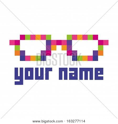 Geek glasses colored pixels computer logo design
