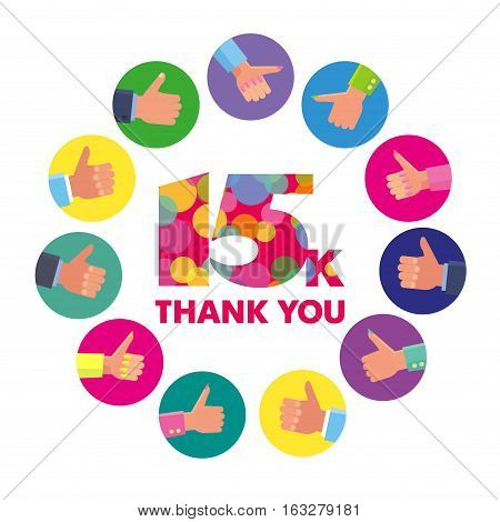 Vector template 15K Thanks subscribers greetings colorful figures Like