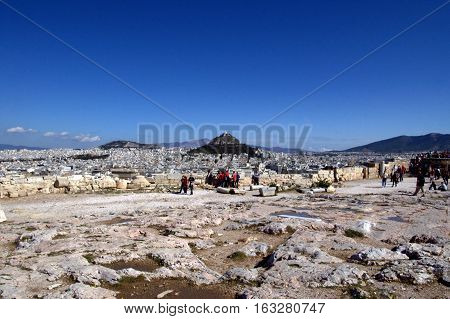 The view of Lycabettus Hill from Acropolis, Athens, Greece