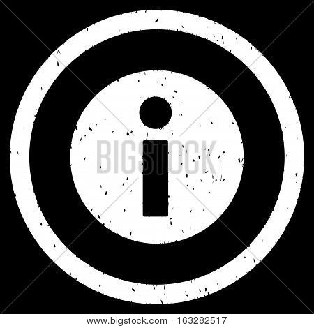 Information rubber seal stamp watermark. Icon vector symbol with grunge design and dirty texture. Scratched white ink emblem on a black background.