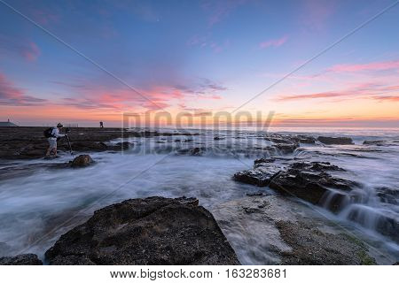 Sunrise on the Bar Beach in Newcastle NSW Australia.
