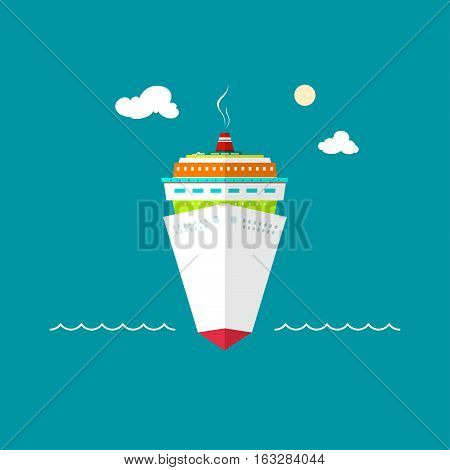Cruise ship, a front view of the passenger ship, liner at sea or in the ocean