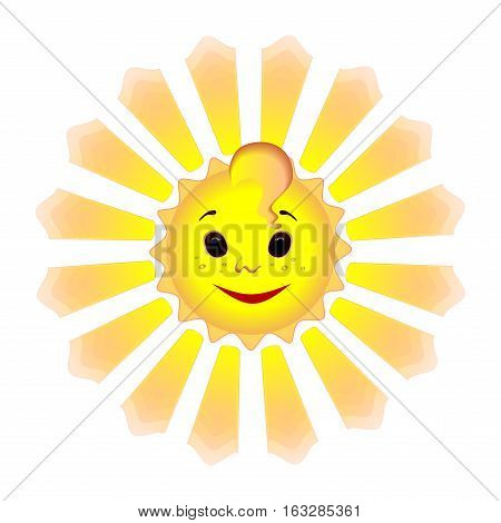 The bright sun with a cheerful smile wants a good day all around. Illustration on a white background. 